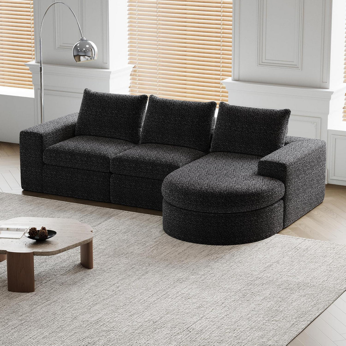 Modulares Ecksofa mit Chaiselongue Schwarz 251x160x81cm