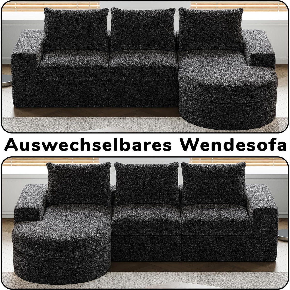 Modulares Ecksofa mit Chaiselongue Schwarz 251x160x81cm