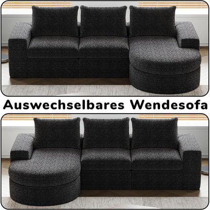 Modulares Ecksofa mit Chaiselongue Schwarz 251x160x81cm
