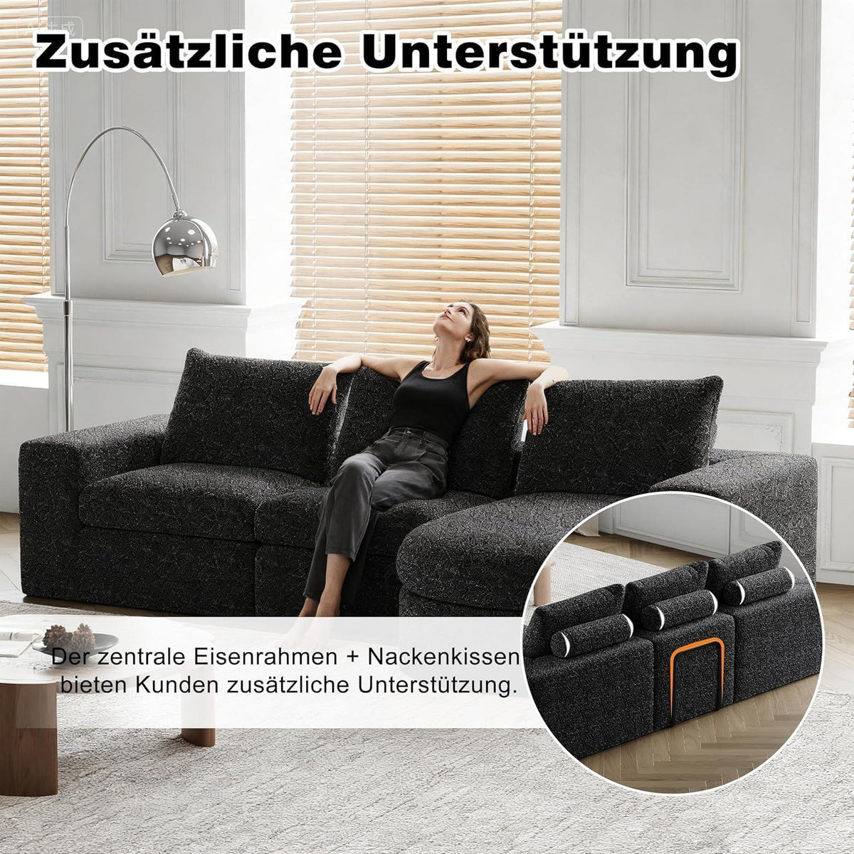 Modulares Ecksofa mit Chaiselongue Schwarz 251x160x81cm