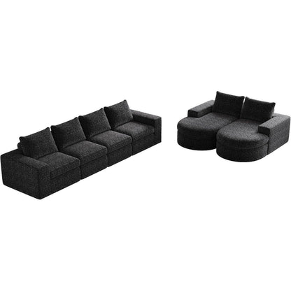 Modulares Ecksofa mit Chaiselongue & Chenille-Bezügen Schwarz
