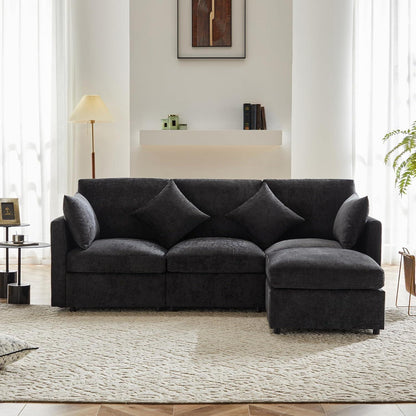 3-Sitzer Sofa mit Fußhocker & Schlaffunktion, Grau