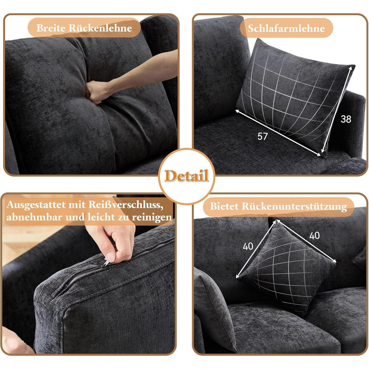 3-Sitzer Sofa mit Fußhocker & Schlaffunktion, Grau