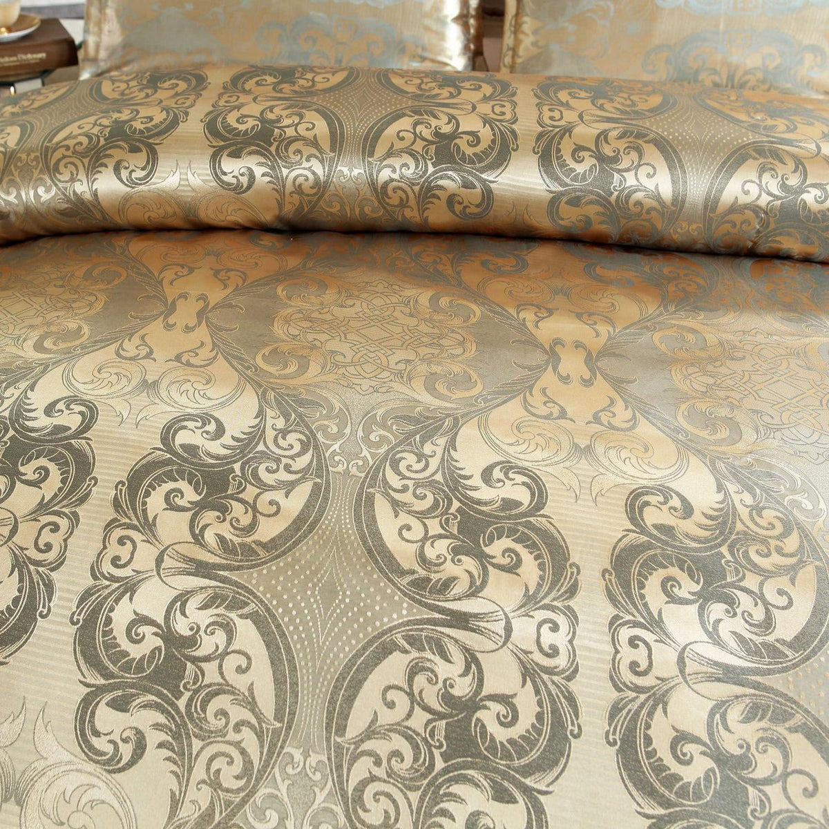 Satin Bettwäsche Set 135x200 cm - Goldfarben, Vintage Stil