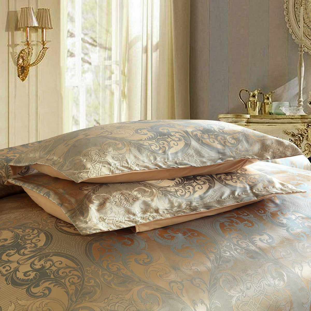 Satin Bettwäsche Set 135x200 cm - Goldfarben, Vintage Stil