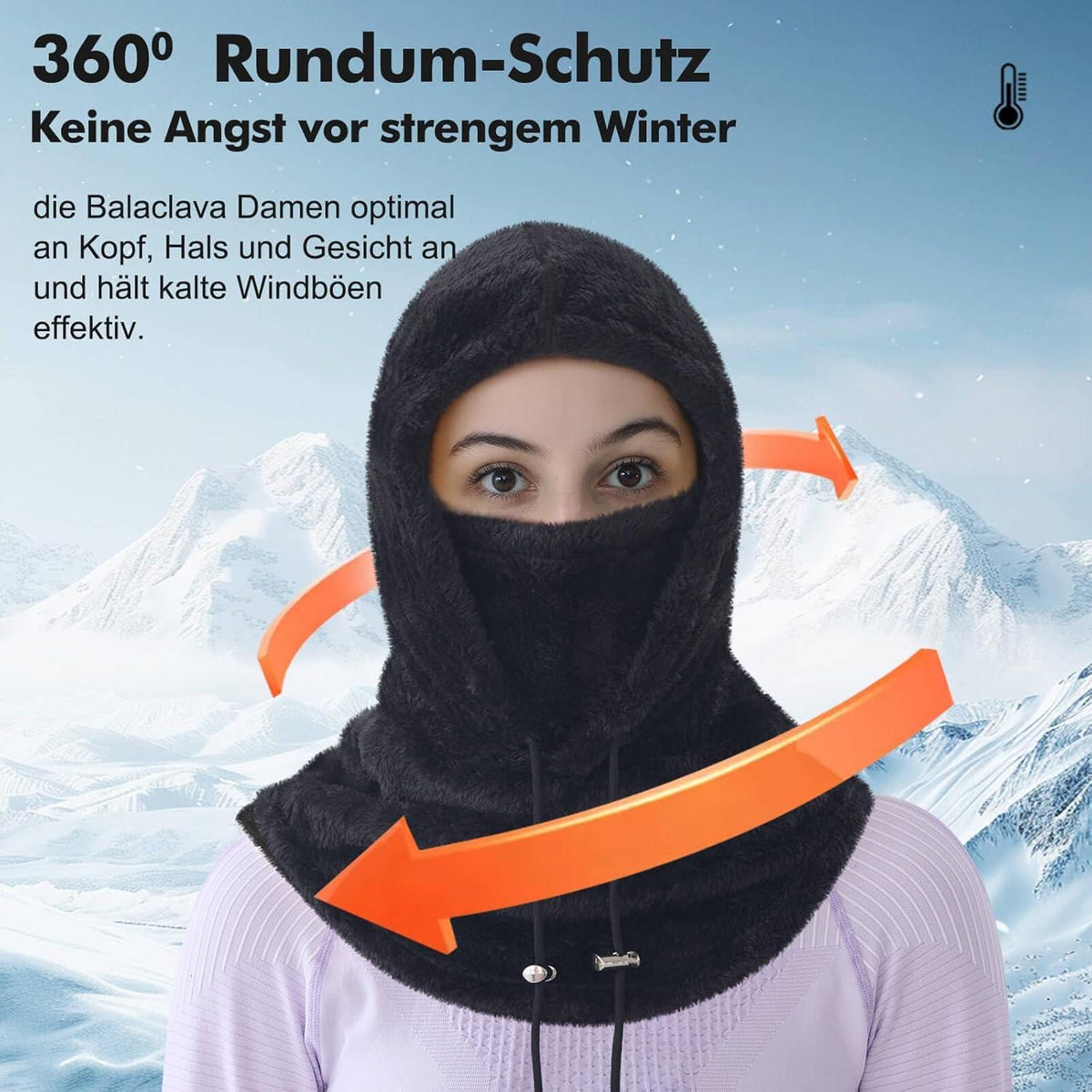 Sturmhaube Winter Damen Herren Fleece Balaclava Thermo Skimütze Schwarz