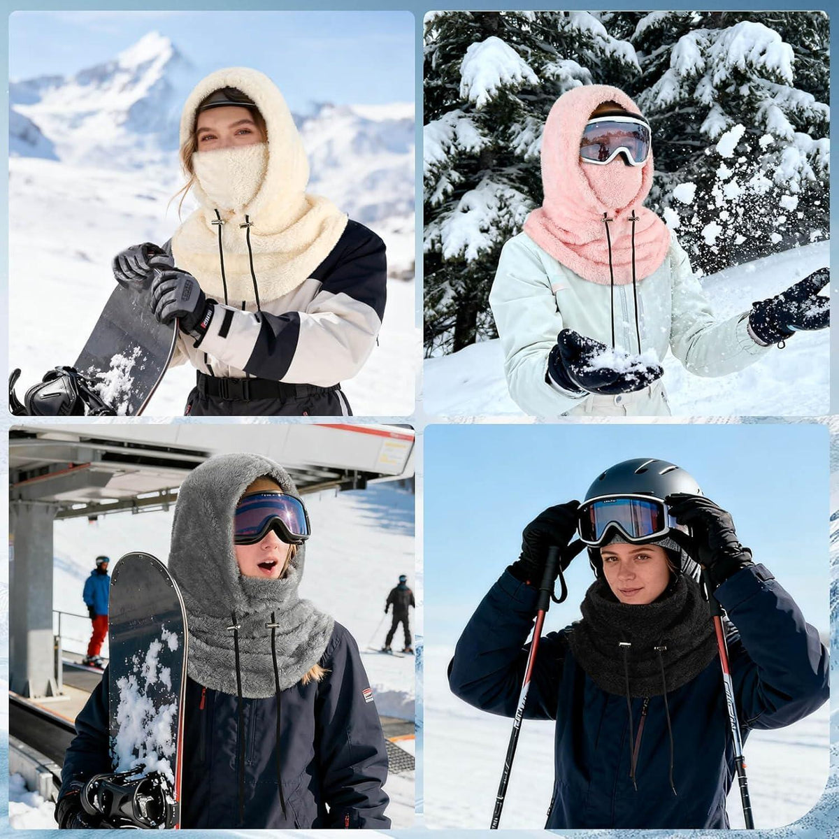 Sturmhaube Winter Damen Herren Fleece Balaclava Thermo Skimütze Schwarz