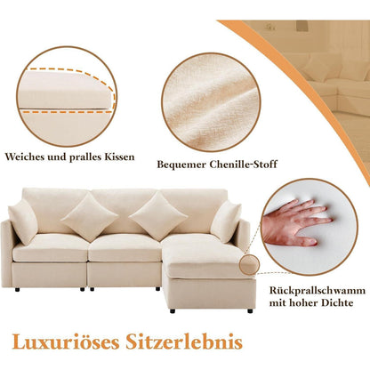 3-Sitzer Sofa mit Fußhocker & Schlaffunktion, Beige