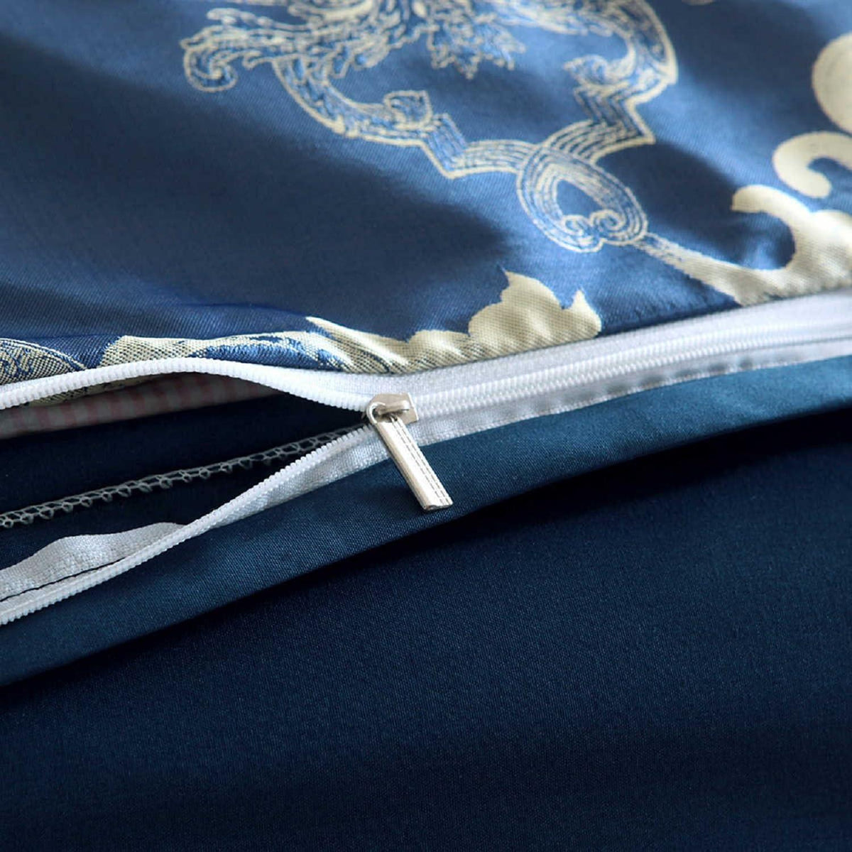 Satin Bettwäsche Set 135x200 Blau 4tlg. Retro Luxus