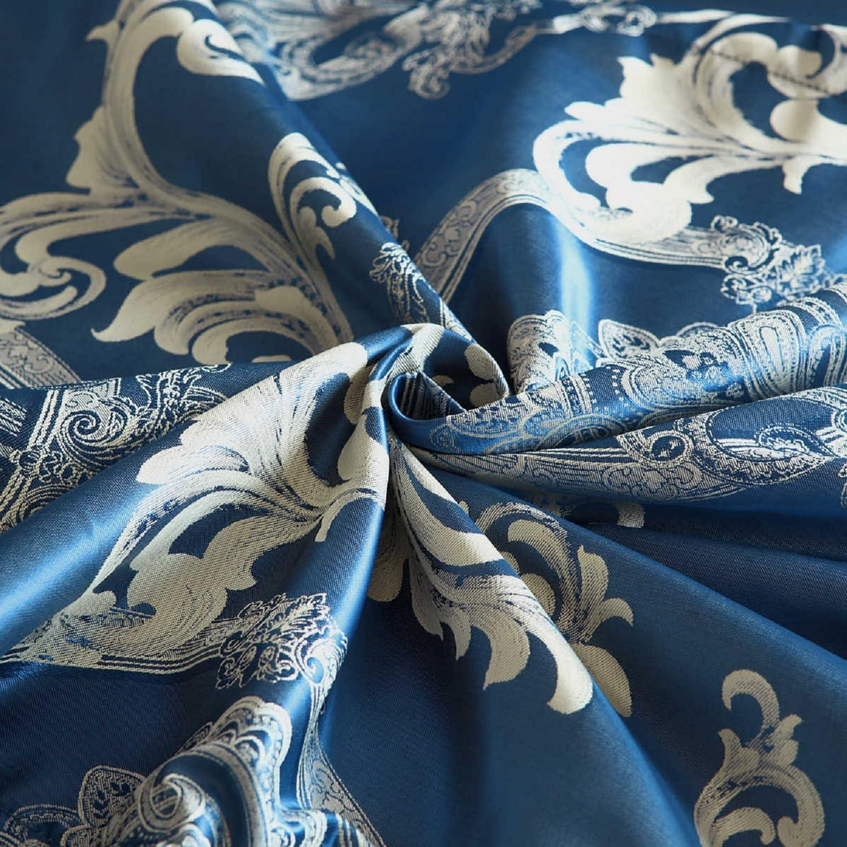 Satin Bettwäsche Set 135x200 Blau 4tlg. Retro Luxus