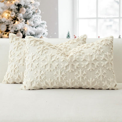 Weihnachtliche Kissenbezüge 2er Set Schneeflocken 40x60 cm Creme