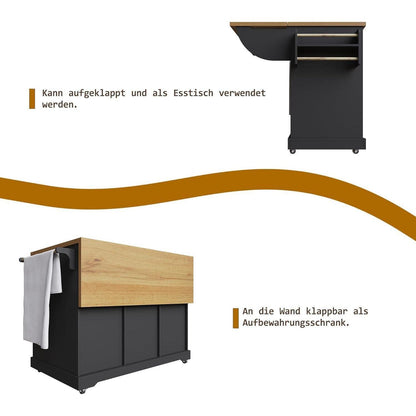 Klappbarer Servierwagen mit Stauraum & Holzoptik – Schwarz