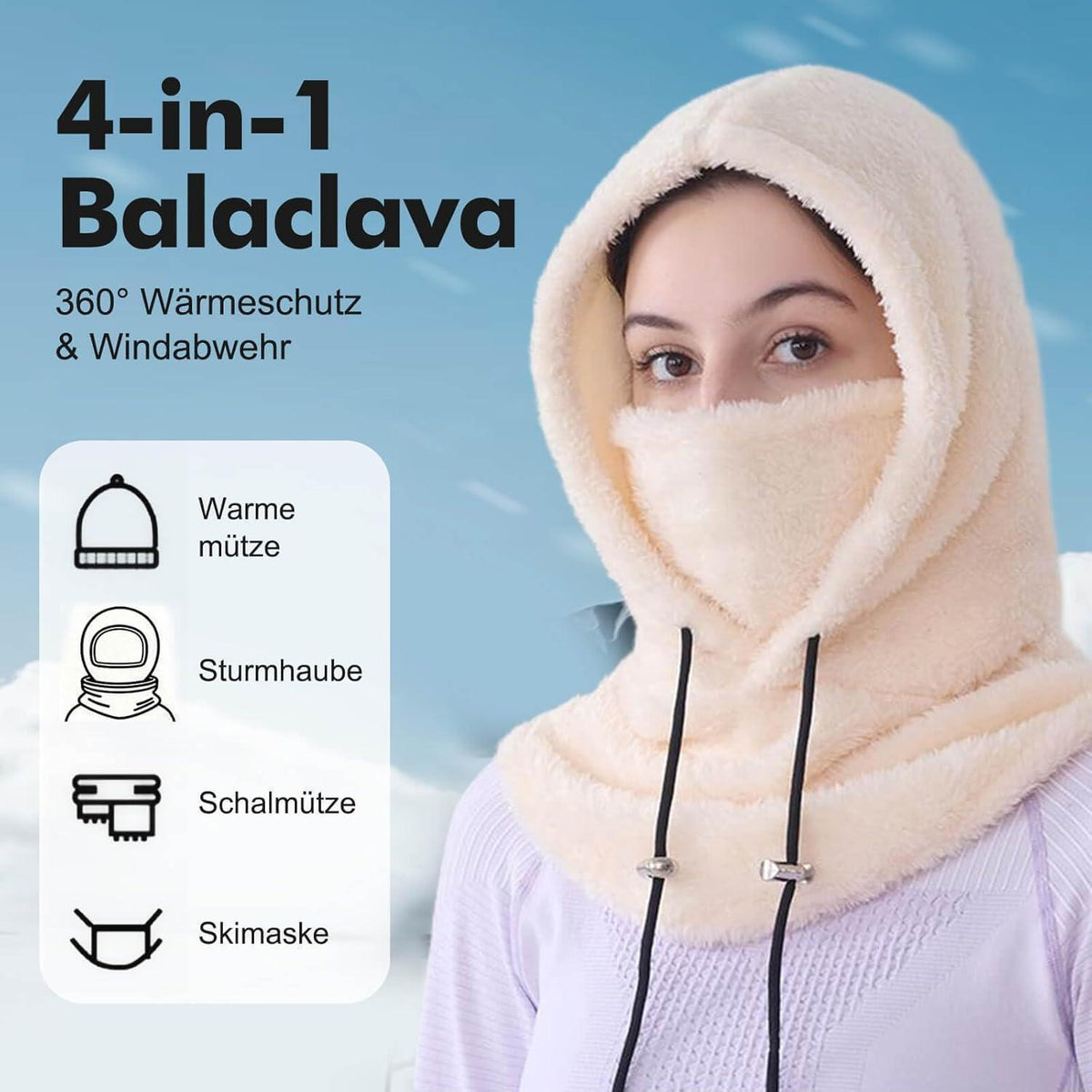 Sturmhaube Winter Damen Herren Fleece Balaclava Thermomütze Beige