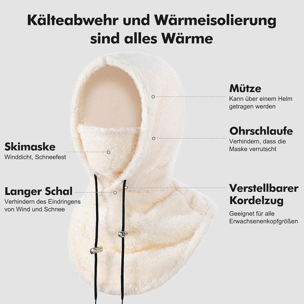 Sturmhaube Winter Damen Herren Fleece Balaclava Thermomütze Beige