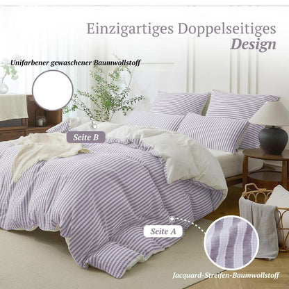 Bettwäsche-Set 135x200 Baumwolle Gestreift Violett & Weiß 4tlg.