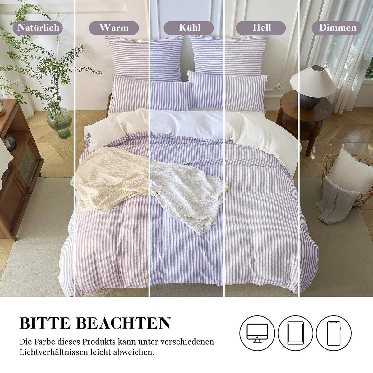 Bettwäsche-Set 135x200 Baumwolle Gestreift Violett & Weiß 4tlg.