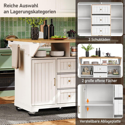 Ausziehbarer Küchenwagen mit Rollen | Weiß & Holzoptik