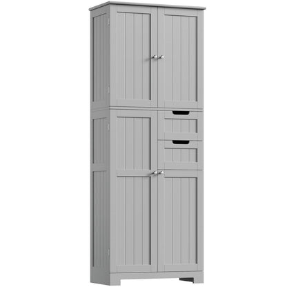Hochschrank Badezimmerschrank mit 4 Türen & 2 Schubladen, Grau