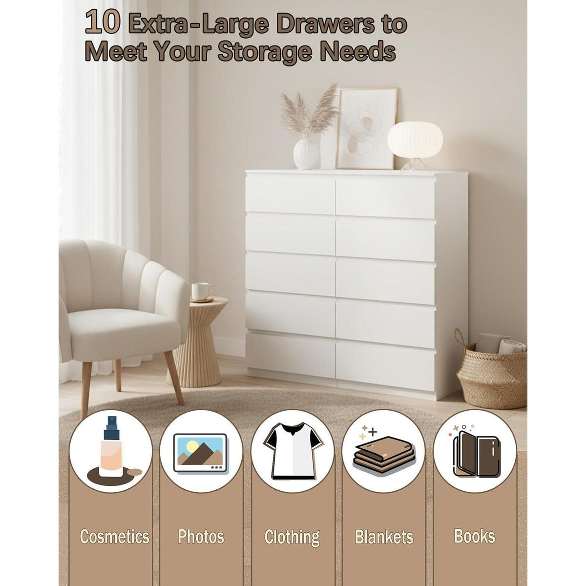Weißer Kommode mit Schubladen – Schmaler Schrank 60x40x120.5 cm