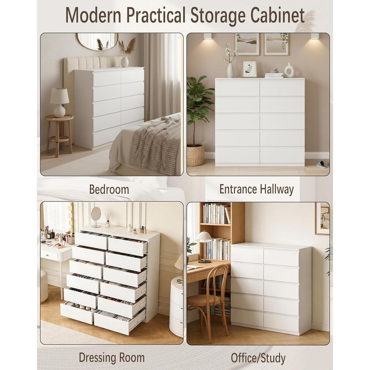 Weißer Kommode mit Schubladen – Schmaler Schrank 60x40x120.5 cm