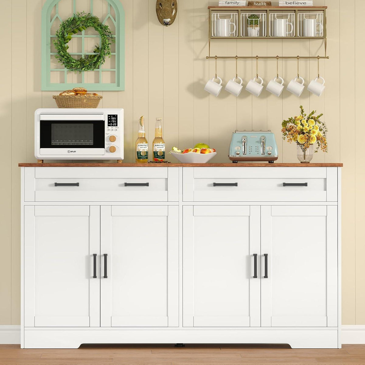 Sideboard mit Arbeitsplatte & Schubladen – Weiß 140x40x80cm