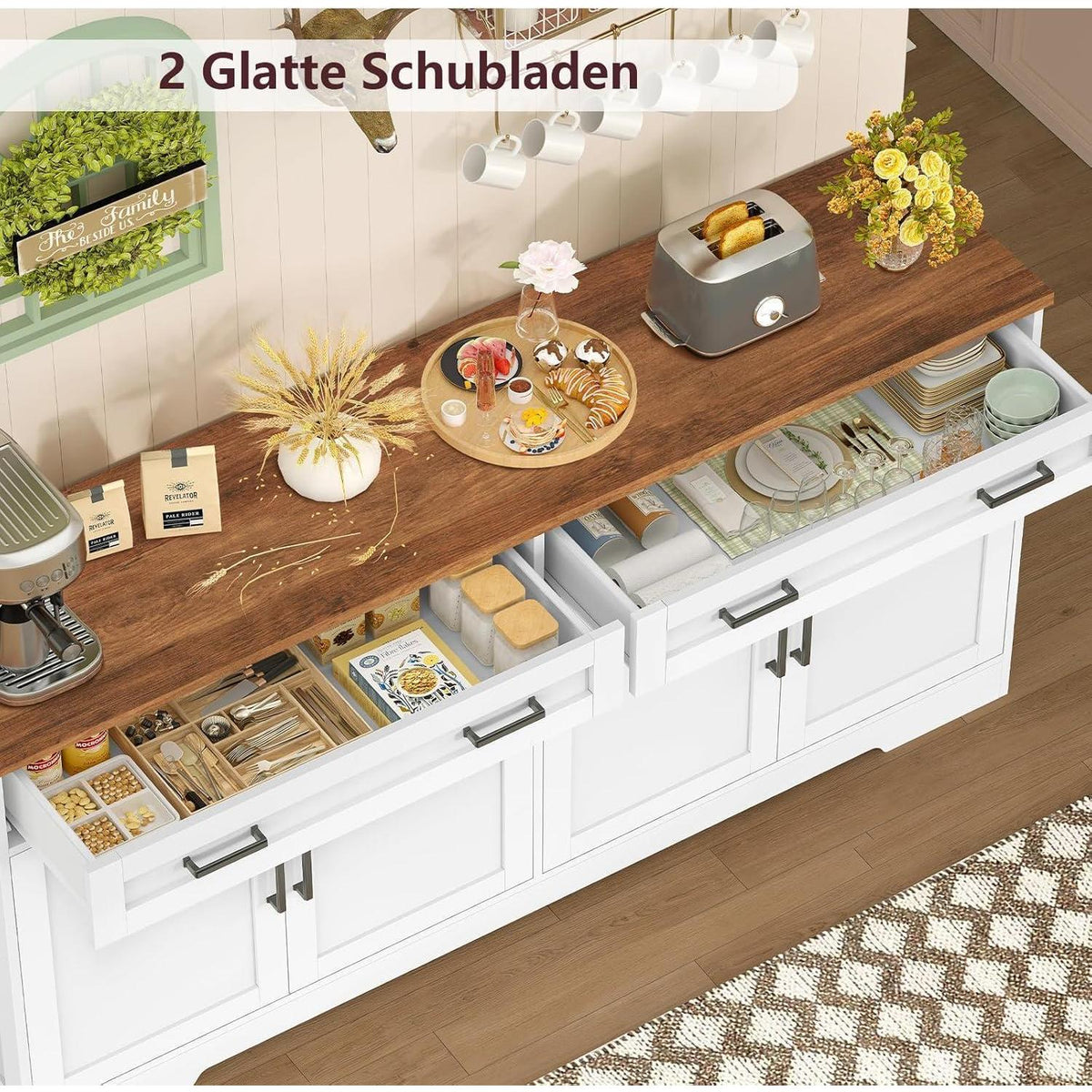 Sideboard mit Arbeitsplatte & Schubladen – Weiß 140x40x80cm