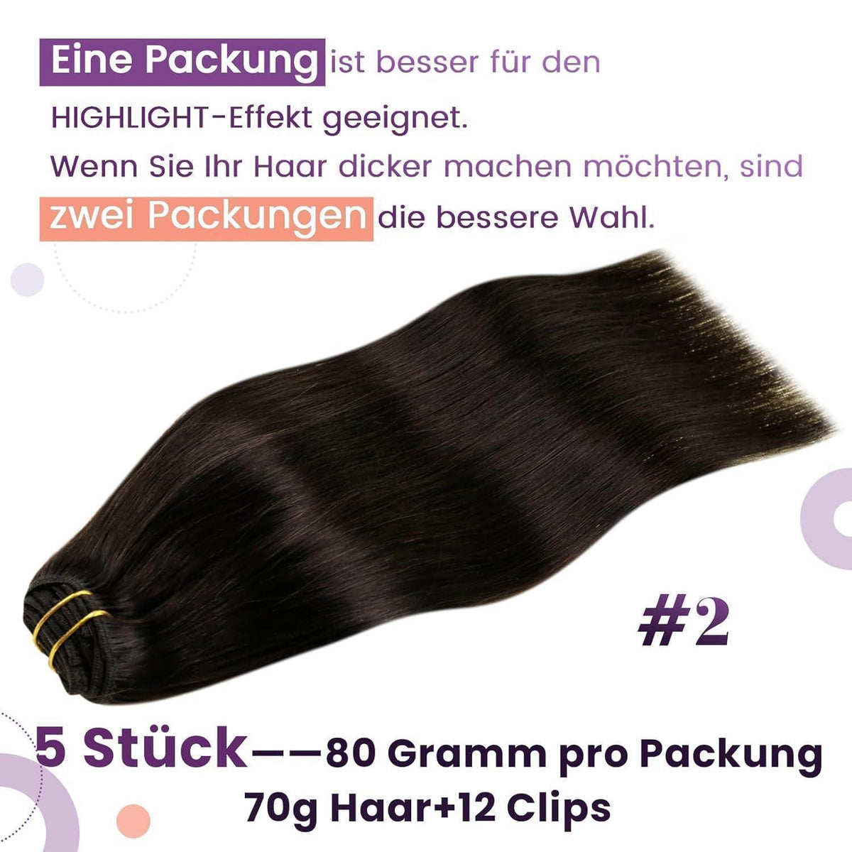 Dunkelbraune Echthaar Clip-in Extensions 55cm