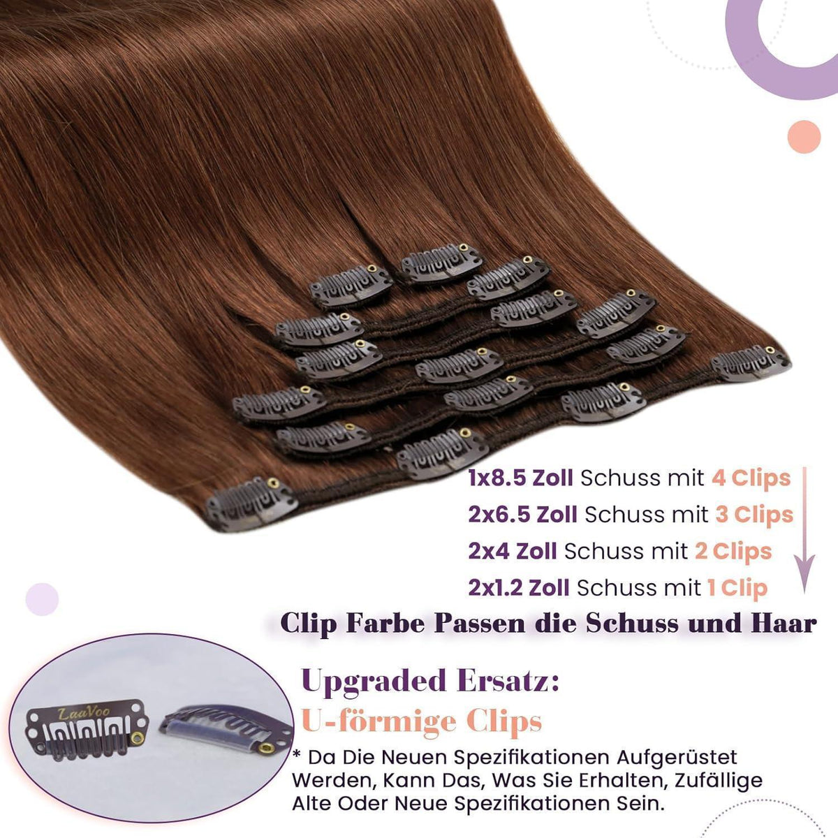 Auburn Braun Echthaar Clip-in Haarverlängerung 40cm