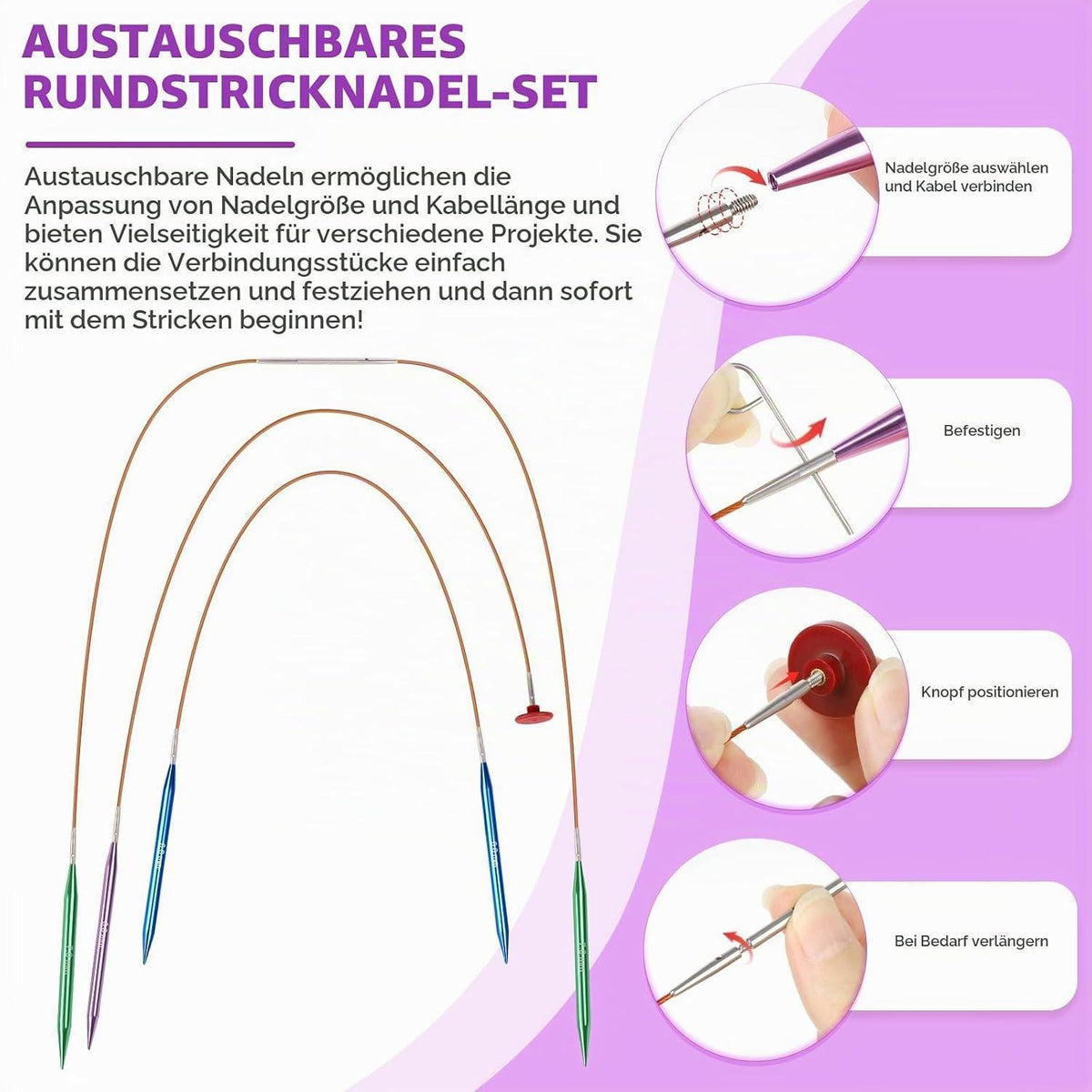 Austauschbares Rundstricknadel Set mit Zubehör – 13 Paar Nadeln