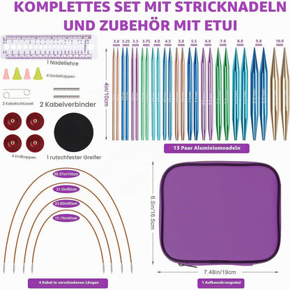 Austauschbares Rundstricknadel Set mit Zubehör – 13 Paar Nadeln