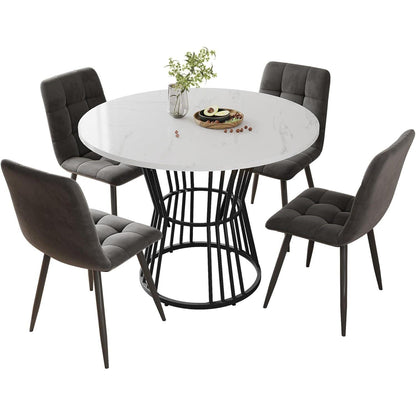 5-teiliges Esstisch Set Grau & Schwarz – Modernes Esszimmer