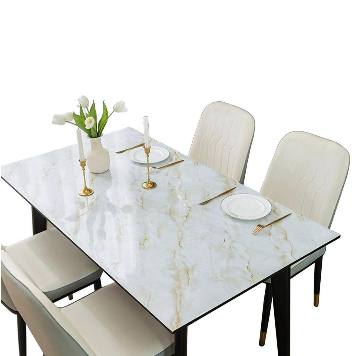 Wasserdichte PVC Tischdecke Hellgold Marmor 90x200 cm