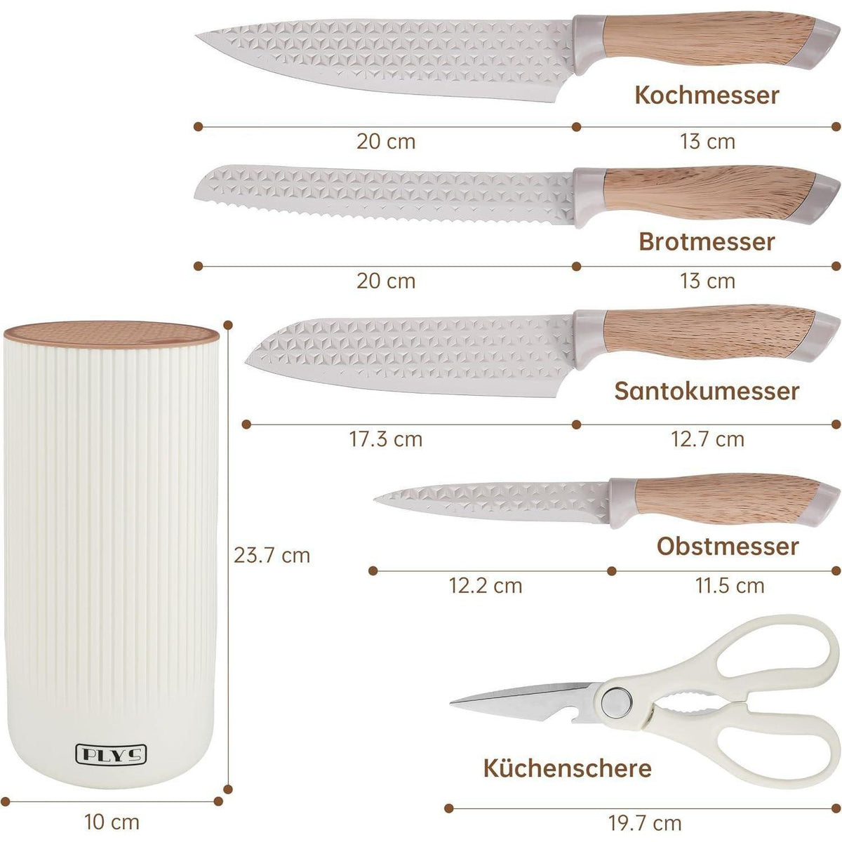6-teiliges Messerset mit Block – Khaki Küchenmesser Set