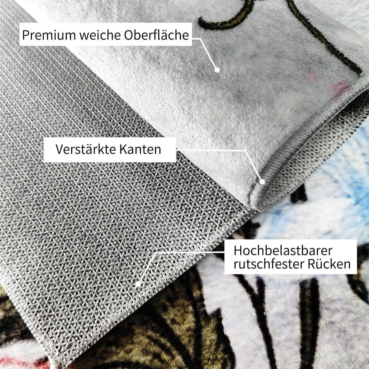 Waschbarer Kurzflor Teppich 180x280cm Schmetterlingsblumen Grau