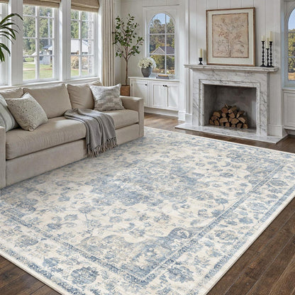 Vintage Teppich Blau 300x400cm - Waschbarer Wohnzimmerteppich