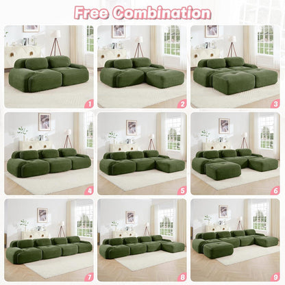 Modulares Cord Sofa 2-Sitzer mit Ottomane – Grün