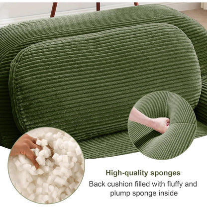 Modulares Cord Sofa 2-Sitzer mit Ottomane – Grün