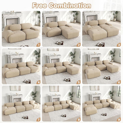Modulares Cord Sofa 3-Sitzer mit Ottomane – Beige