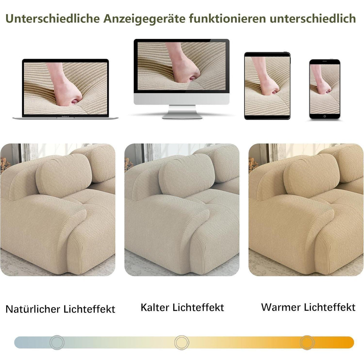 Modulares Cord Sofa 3-Sitzer mit Ottomane – Beige
