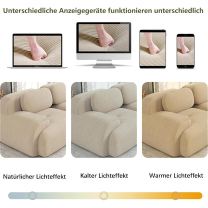 Modulares Cord Sofa 3-Sitzer mit Ottomane – Beige