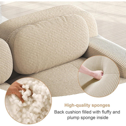 Modulares Cord Sofa 3-Sitzer mit Ottomane – Beige