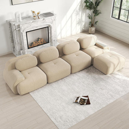 Modulares Cord Sofa 4-Sitzer mit Ottomane – Beige