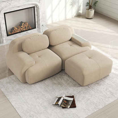 Modulares Cord Sofa 2-Sitzer mit Ottomane – Beige