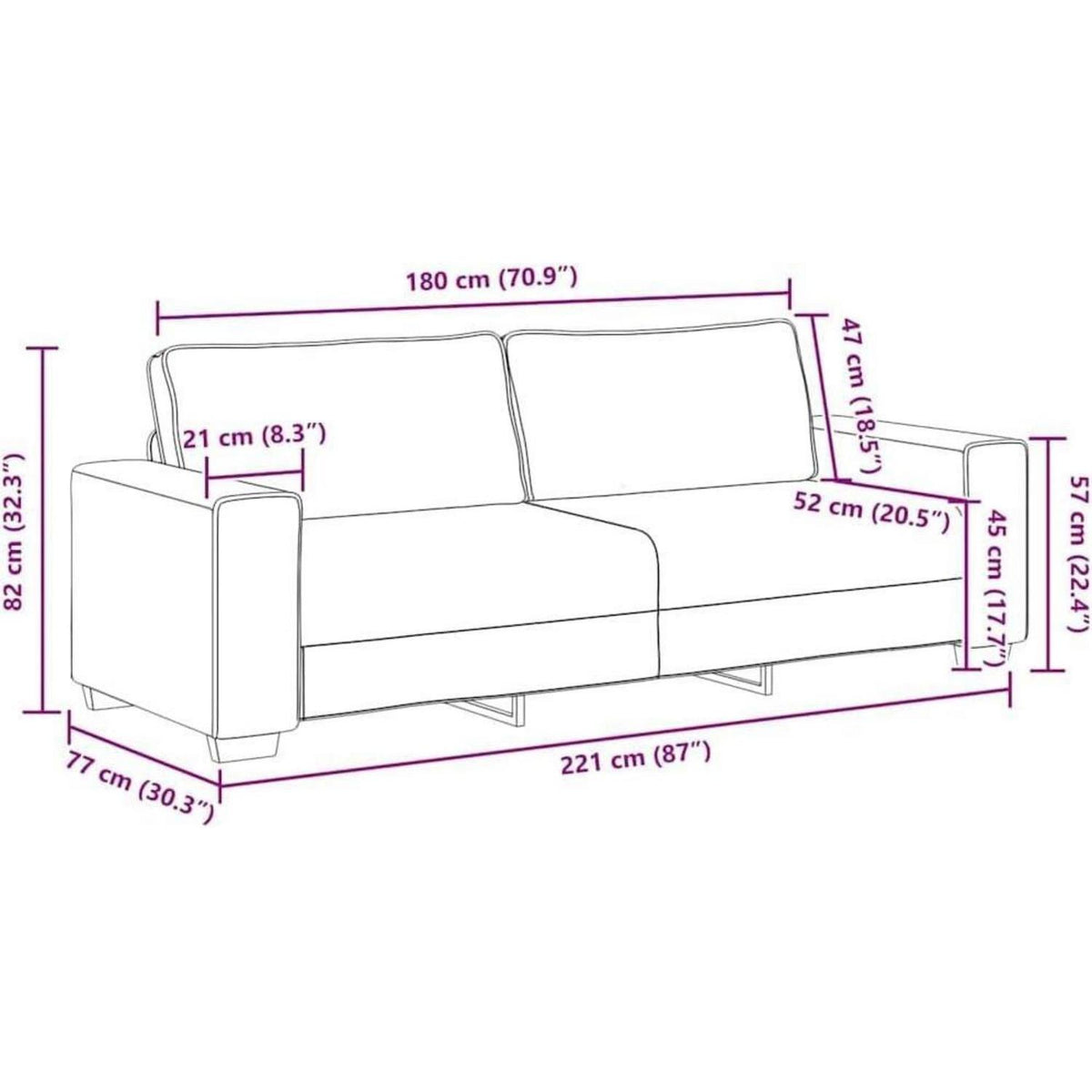 Bequemes 3-Sitzer Sofa Weinrot – Modernes Polstersofa 180cm