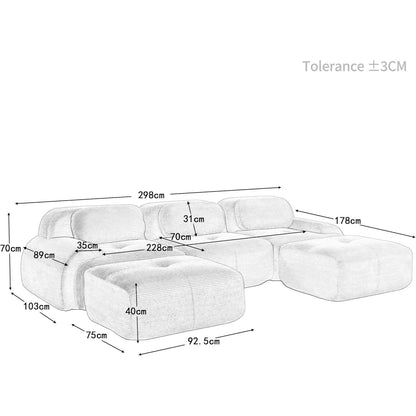 Modulares 3-Sitzer Cord Sofa mit Ottomane – Grün