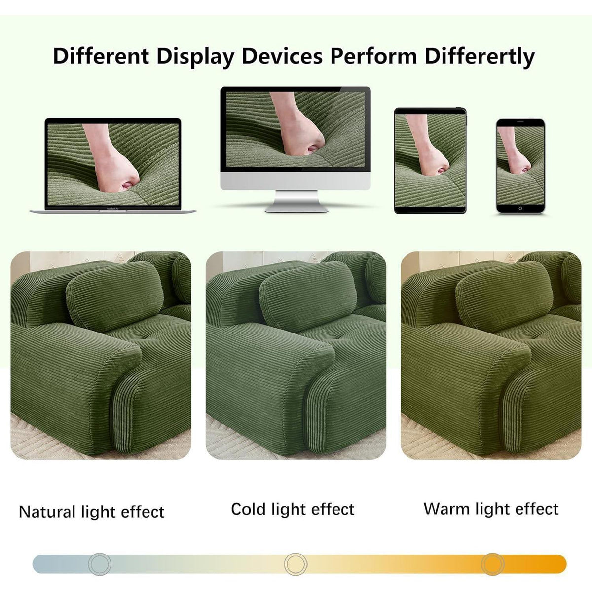 Modulares 2-Sitzer Cord Sofa mit Ottomane – Grün