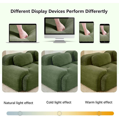 Modulares 2-Sitzer Cord Sofa mit Ottomane – Grün
