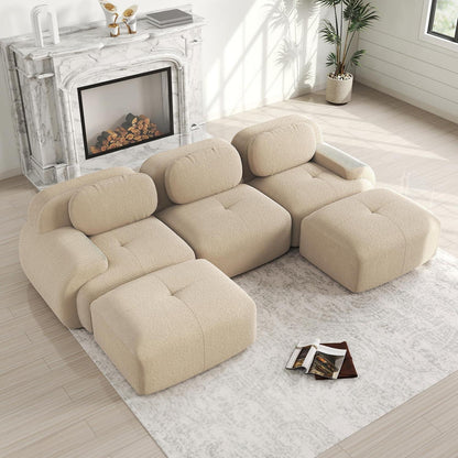 Modulares 3-Sitzer Cord Sofa mit Ottomane – Beige