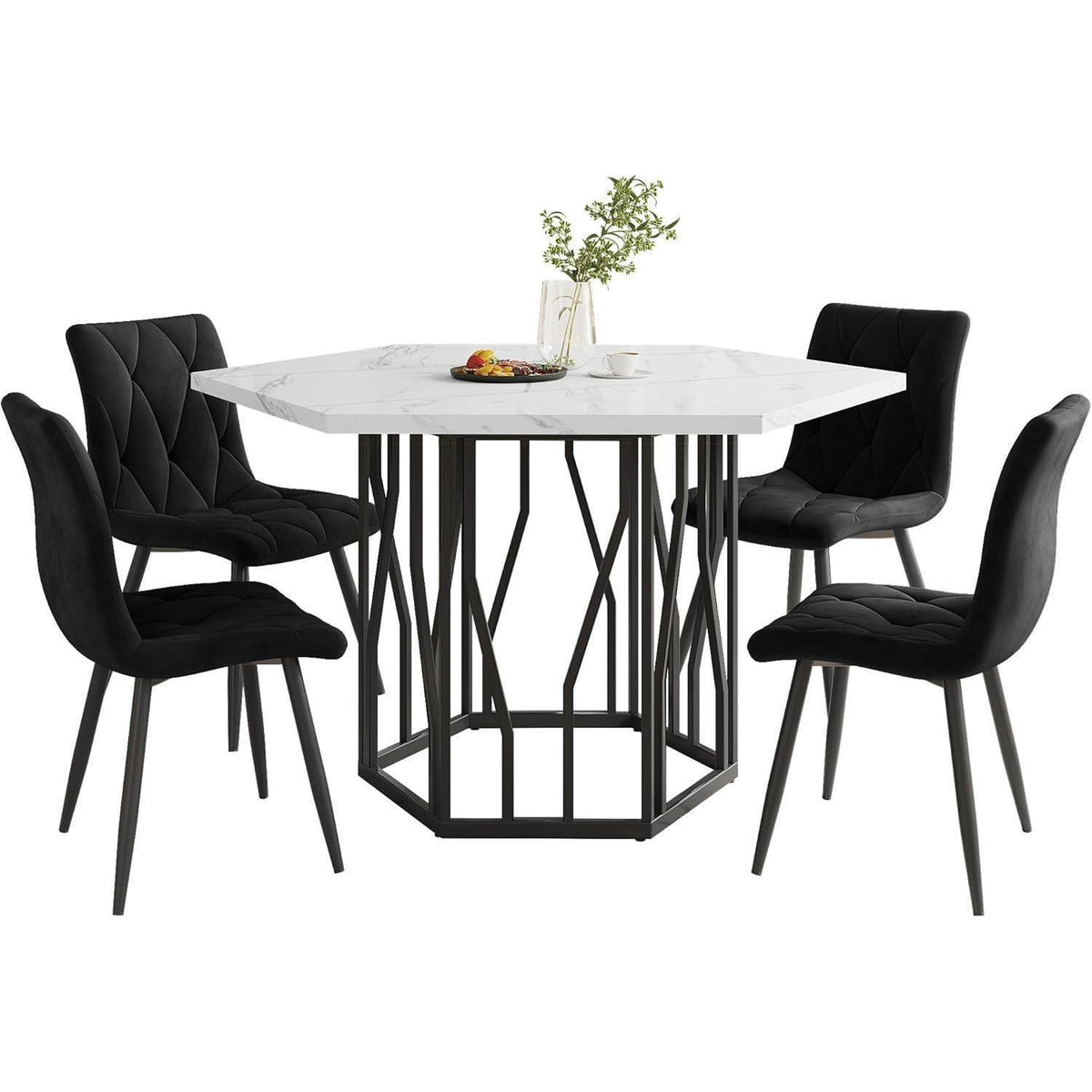 Moderner Esstisch Set (5-teilig) mit Samtstühlen