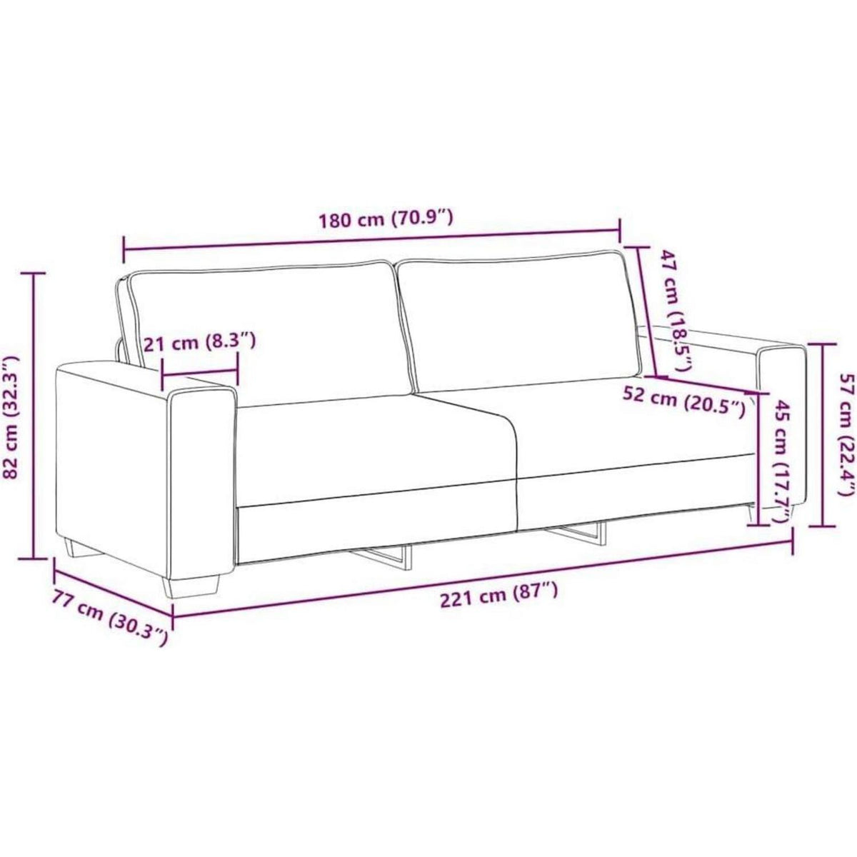 Bequemes 3-Sitzer Sofa im Modern-Stil, Creme 180cm